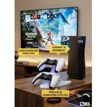 Statie de Incarcare Dubla Compatibila PS5 pentru 2 Controllere, SIKS, Suport Vertical cu Indicator LED, Alb