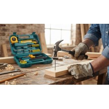 Trusa Scule si Unelte de Mana EDAR, 8 Piese, Set Universal pentru Reparatii si Bricolaj, Ciocan, Patent, Surubelnite, Cutter,...