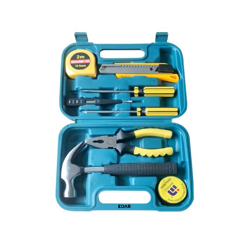 Trusa Scule si Unelte de Mana EDAR, 8 Piese, Set Universal pentru Reparatii si Bricolaj, Ciocan, Patent, Surubelnite, Cutter,...