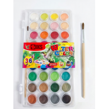 Set Acuarele SIKS, 36 Culori, Pastile rotunde, Non-Toxice si Lavabile, Carcasa Plastic cu Capac Transparent, Multicolor