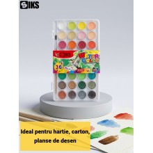 Set Acuarele SIKS, 36 Culori, Pastile rotunde, Non-Toxice si Lavabile, Carcasa Plastic cu Capac Transparent, Multicolor