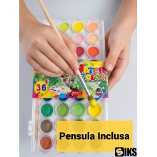 Set Acuarele SIKS, 36 Culori, Pastile rotunde, Non-Toxice si Lavabile, Carcasa Plastic cu Capac Transparent, Multicolor