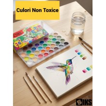 Set Acuarele SIKS, 36 Culori, Pastile rotunde, Non-Toxice si Lavabile, Carcasa Plastic cu Capac Transparent, Multicolor