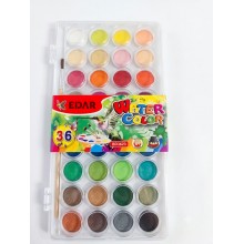 Set Acuarele EDAR, 36 Culori Vibrante, Pastile Rotunde Non Toxice si Lavabile, Carcasa Plastic cu Capac Transparent, Multicolor