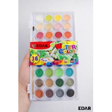 Set Acuarele EDAR, 36 Culori Vibrante, Pastile Rotunde Non Toxice si Lavabile, Carcasa Plastic cu Capac Transparent, Multicolor