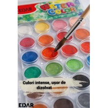 Set Acuarele EDAR, 36 Culori Vibrante, Pastile Rotunde Non Toxice si Lavabile, Carcasa Plastic cu Capac Transparent, Multicolor