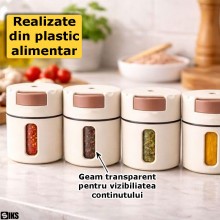 Set Organizator Magnetic Condimente Si Mirodenii Magnetic SIKS Pentru Perete, Box 4 Recipiente, Dozare Rapida 0.5Gr Prin Apas...
