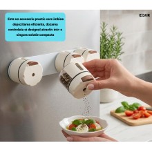 Set Organizator Magnetic pentru Condimente EDAR, 4 Recipiente pentru Perete, Dozare One Touch 0, 5 g, Plastic Alimentar, Alb/...