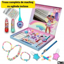 Cadou Zi De Nastere Fetite SIKS 2 in 1, 29 Piese, Trusa De Machiaj, Set Complet Cosmetice Lavabile Si Non Toxice, Paleta Fard...