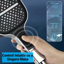 Para de Dus Multifunctionala Patrata Edar, 7 Moduri Pulverizare, Buton Stop Apa, Duze Silicon Anticalcar, Control prin Butoan...