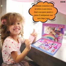 Cadou Zi de Nastere pentru Fetite EDAR 2 in 1, Set Machiaj Copii 29 Piese, Cosmetice Lavabile si Non-Toxice, Farduri, Rujuri,...