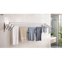 Uscator de Rufe Retractabil EDAR, Montaj pe Perete, 120 cm, 5 bare Aluminiu, 6 m Spatiu Uscare, Pliabil Tip Acordeon, Argintiu Uscator de Rufe Retractabil EDAR, Montaj pe Perete, 120 cm, 5 bare Aluminiu, 6 m Spatiu Uscare, Pliabil Tip Acordeon, Argintiu