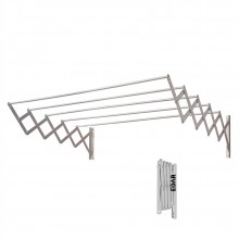 Uscator de Rufe Retractabil EDAR, Montaj pe Perete, 120 cm, 5 bare Aluminiu, 6 m Spatiu Uscare, Pliabil Tip Acordeon, Argintiu
