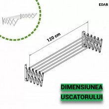 Uscator de Rufe Retractabil EDAR, Montaj pe Perete, 120 cm, 5 bare Aluminiu, 6 m Spatiu Uscare, Pliabil Tip Acordeon, Argintiu Uscator de Rufe Retractabil EDAR, Montaj pe Perete, 120 cm, 5 bare Aluminiu, 6 m Spatiu Uscare, Pliabil Tip Acordeon, Argintiu