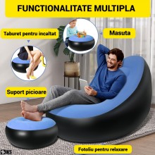 Set Fotoliu Gonflabil SIKS Cu Suport Pentru Picioare, Exterior Catifelat, Realizat Din PVC, Dimensiuni Fotoliu 116x98x83cm, S...