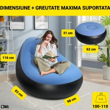 Set Fotoliu Gonflabil SIKS Cu Suport Pentru Picioare, Exterior Catifelat, Realizat Din PVC, Dimensiuni Fotoliu 116x98x83cm, S...
