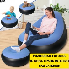 Set Fotoliu Gonflabil SIKS Cu Suport Pentru Picioare, Exterior Catifelat, Realizat Din PVC, Dimensiuni Fotoliu 116x98x83cm, S...