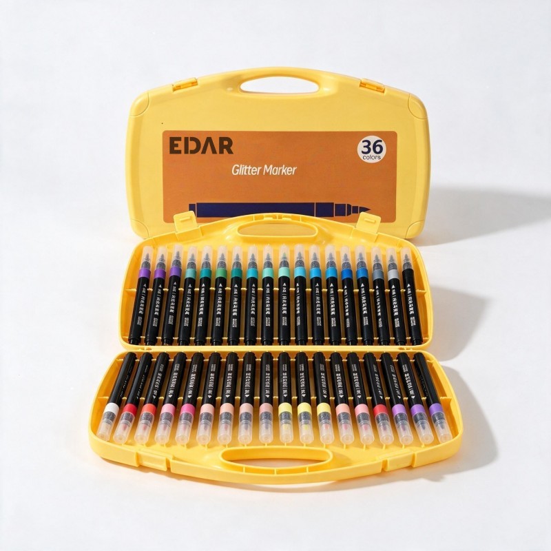 Carioci cu Slipici Edar, Set 36 Bucati, Cerneala pe Baza de Apa, Culori Intense, Servieta Plastic cu Maner, Multicolor