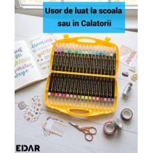 Carioci cu Slipici Edar, Set 36 Bucati, Cerneala pe Baza de Apa, Culori Intense, Servieta Plastic cu Maner, Multicolor