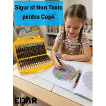 Carioci cu Slipici Edar, Set 36 Bucati, Cerneala pe Baza de Apa, Culori Intense, Servieta Plastic cu Maner, Multicolor