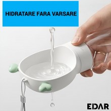 Sticla Apa Portabila pentru Caini si Pisici Edar, 500 ml, Bol Integrat, Sistem Anti-Scurgere, Snur Prindere, Alb