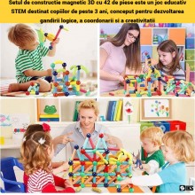 Set De Constructie Magnetic 3D SIKS 42 De Piese, Dezvolta Imaginatia Si Abilitatile Mortice, Inteligent, Numeroase Posibilita...