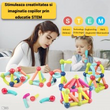 Set De Constructie Magnetic 3D SIKS 42 De Piese, Dezvolta Imaginatia Si Abilitatile Mortice, Inteligent, Numeroase Posibilita...