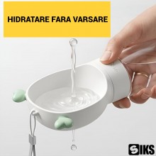 Sticla Apa Portabila pentru Caini si Pisici SIKS, 500 ml, Bol Integrat, Sistem Anti-Scurgere, Snur Prindere, Alb