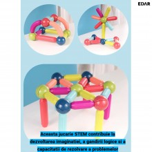 Set Constructie Magnetica 3D EDAR, 42 Piese, Stick-uri si bile magnetice, Jucarie STEM Educativa pentru Copii, Dezvoltare Abi...