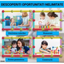Set Constructie Magnetica 3D EDAR, 42 Piese, Stick-uri si bile magnetice, Jucarie STEM Educativa pentru Copii, Dezvoltare Abi...