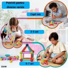 Set Constructie Magnetica 3D EDAR, 42 Piese, Stick-uri si bile magnetice, Jucarie STEM Educativa pentru Copii, Dezvoltare Abi...