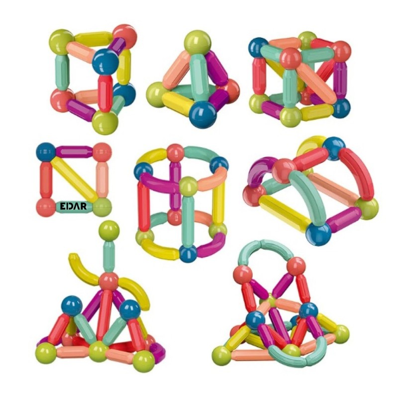 Set Constructie Magnetica 3D EDAR, 42 Piese, Stick-uri si bile magnetice, Jucarie STEM Educativa pentru Copii, Dezvoltare Abi...