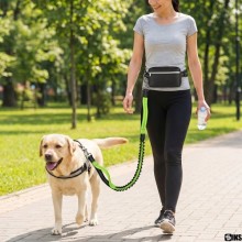 Lesa Pentru Caini SIKS Tip Maini Libere Pentru Alergare Si Plimbare, Elastica Bungee Cu Amortizare Socuri, Centura Talie Si B...