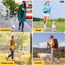 Lesa Pentru Caini SIKS Tip Maini Libere Pentru Alergare Si Plimbare, Elastica Bungee Cu Amortizare Socuri, Centura Talie Si B...