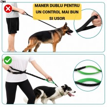 Lesa Pentru Caini SIKS Tip Maini Libere Pentru Alergare Si Plimbare, Elastica Bungee Cu Amortizare Socuri, Centura Talie Si B...