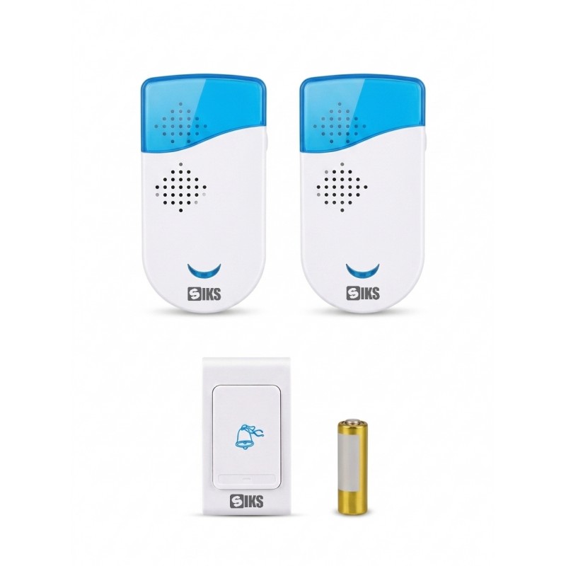 Sonerie Fara Fir SIKS, 2 Receptoare Interioare, Buton Exterior Rezistent la Apa, 36 Melodii, Raza 50 m, Functionare pe Bateri...