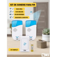 Sonerie Fara Fir SIKS, 2 Receptoare Interioare, Buton Exterior Rezistent la Apa, 36 Melodii, Raza 50 m, Functionare pe Bateri...