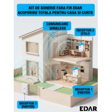 Sonerie Fara Fir EDAR, 2 Receptoare Interioare, Buton Exterior Rezistent la Apa, 36 Melodii, Raza 50 m, Functionare pe Bateri...