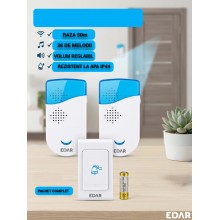 Sonerie Fara Fir EDAR, 2 Receptoare Interioare, Buton Exterior Rezistent la Apa, 36 Melodii, Raza 50 m, Functionare pe Bateri... Sonerie Fara Fir EDAR, 2 Receptoare Interioare, Buton Exterior Rezistent la Apa, 36 Melodii, Raza 50 m, Functionare pe Bateri...