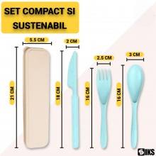 Set Tacamuri Portabile SIKS, 3 Piese, Lingura, Furculita, Cutit, Cutie Depozitare, Albastru