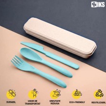 Set Tacamuri Portabile SIKS, 3 Piese, Lingura, Furculita, Cutit, Cutie Depozitare, Albastru