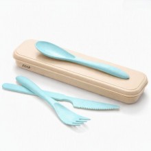 Set Tacamuri Portabile EDAR, 3 Piese, Lingura, Furculita, Cutit, Cutie Depozitare, Albastru