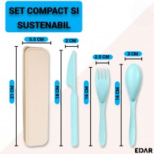 Set Tacamuri Portabile EDAR, 3 Piese, Lingura, Furculita, Cutit, Cutie Depozitare, Albastru