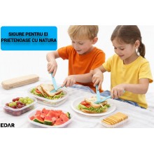Set Tacamuri Portabile EDAR, 3 Piese, Lingura, Furculita, Cutit, Cutie Depozitare, Albastru