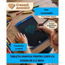 Tableta Grafica LCD EDAR pentru Copii, 6.5 inch, Stylus Inclus, Ecran Color, Buton Stergere Instant si Functie Blocare, Jucar... Tableta Grafica LCD EDAR pentru Copii, 6.5 inch, Stylus Inclus, Ecran Color, Buton Stergere Instant si Functie Blocare, Jucar...