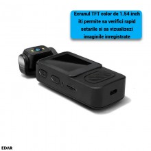 Camera Video Sport EDAR 4K Ultra HD pentru Vlogging, Lentila Rotativa 180°, Ecran TFT 1.54", Detectie Miscare, Inregistrare B...