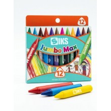 Set 12 Creioane Cerate SIKS, Groase, 10 cm, Culori Intense Non-Toxice, Pentru Copii, Gradinta, Scoala, Desen si Colorat, Mult...
