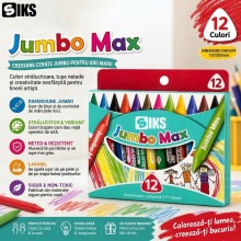 Set 12 Creioane Cerate SIKS, Groase, 10 cm, Culori Intense Non-Toxice, Pentru Copii, Gradinta, Scoala, Desen si Colorat, Mult...
