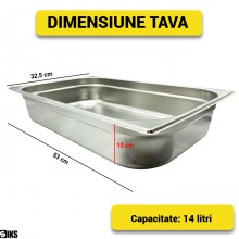 Tava Gastronorm GN 1/1 SIKS Din Inox Inoxidabil Cu Capac Inclus, Pentru Bucatarie, Depozitare Salate, Sosuri, Mancare, Compat...