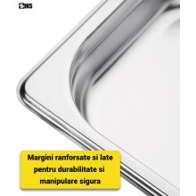 Tava Gastronorm GN 1/1 SIKS Din Inox Inoxidabil Cu Capac Inclus, Pentru Bucatarie, Depozitare Salate, Sosuri, Mancare, Compat...